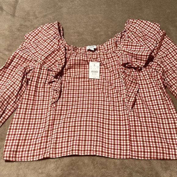 J.Crew Flannel squareneck ruffle top - Picture 3 of 10